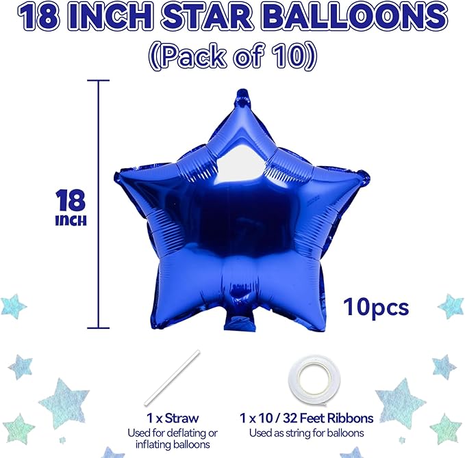 Biapian Blue Star Foil Balloons, 10PCS Dark Blue Foil Stars Shape Balloons, 18 Inch Aluminum Balloon for Helium Pentagram Balloon for Men Boys Birthday, Anniversary, Graduation Party Decoration