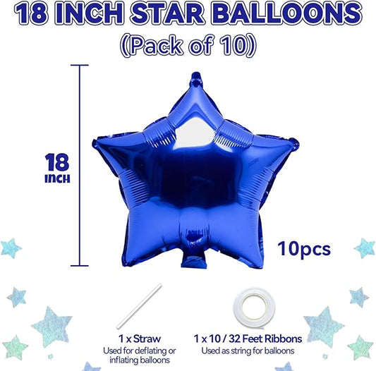 Biapian Blue Star Foil Balloons, 10PCS Dark Blue Foil Stars Shape Balloons, 18 Inch Aluminum Balloon for Helium Pentagram Balloon for Men Boys Birthday, Anniversary, Graduation Party Decoration