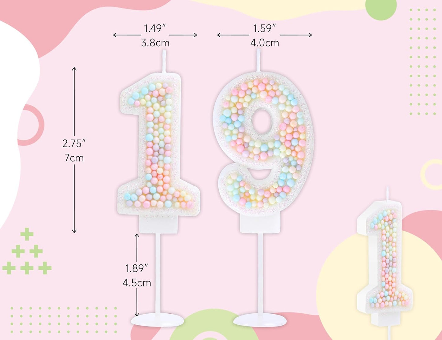 19th Birthday Candle Macaron Glitter 3D Pastel Number 19 Candles for Birthday Cakes Girl Women Sweet Theme Birthday Wedding Anniversary Party Cake Decoration