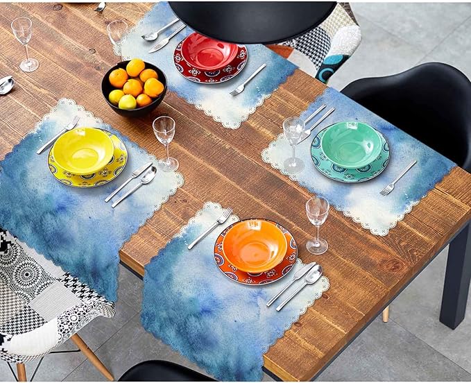 Yibeas Ombre Cloth Napkins Set of 4 Soft Delicate Blue Watercolor Ombre Polyester Dinner Square Napkin for Family Restaurant Weddings Parties 18 x 18 inch