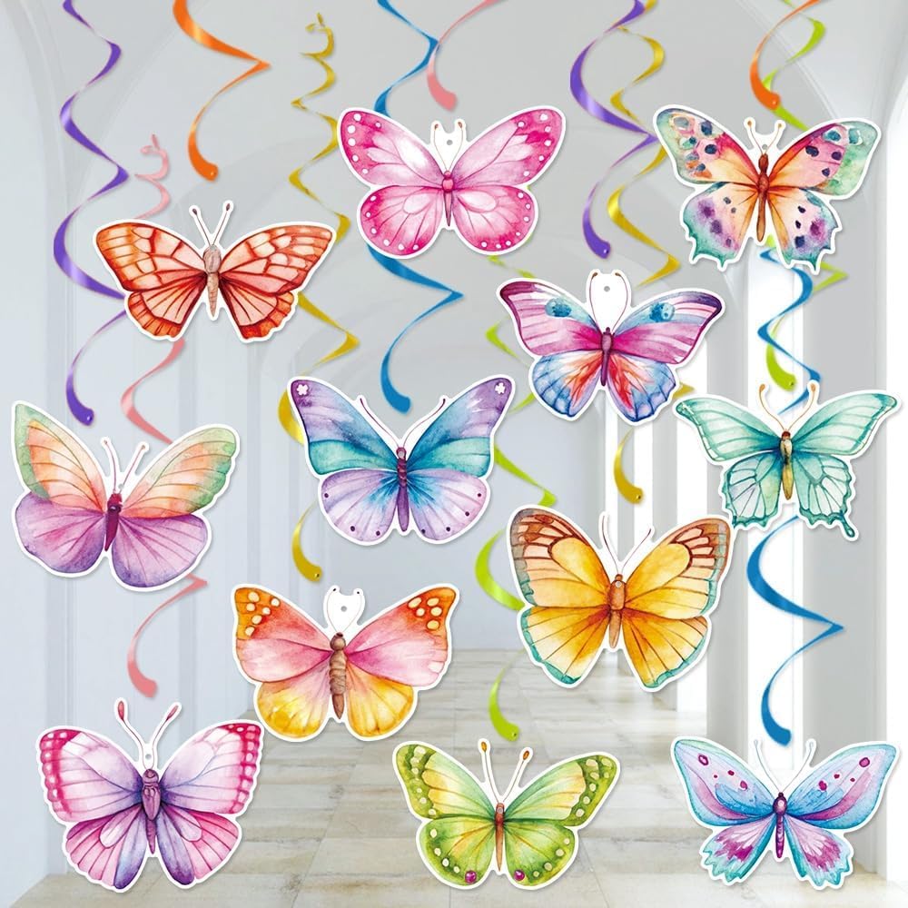 Butterfly Decorations, Kaluofan 30PCS Butterfly Party Decorations, Hanging Butterflies Spring Decorations, Hanging Ceiling Swirl for Spring Summer Easter Butterfly Themed Birthday Party Decorations
