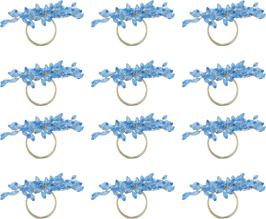 Napkin Rings Set of 12 for Dining Table Decoration Parties Everyday Metal Napkin Holder Leaf Turquoise (Pack of 12)