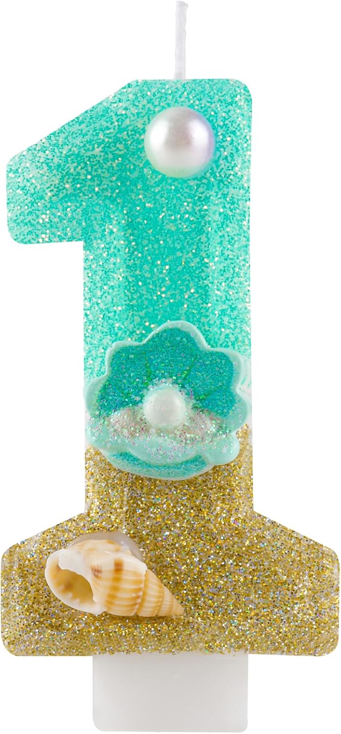 2.76 Inch Birthday Candles Number 1 Candle,Handmade Shell Candle Cake Topper,Mermaid Beach Theme Finding Nemo Birthday Party Favors Decorations