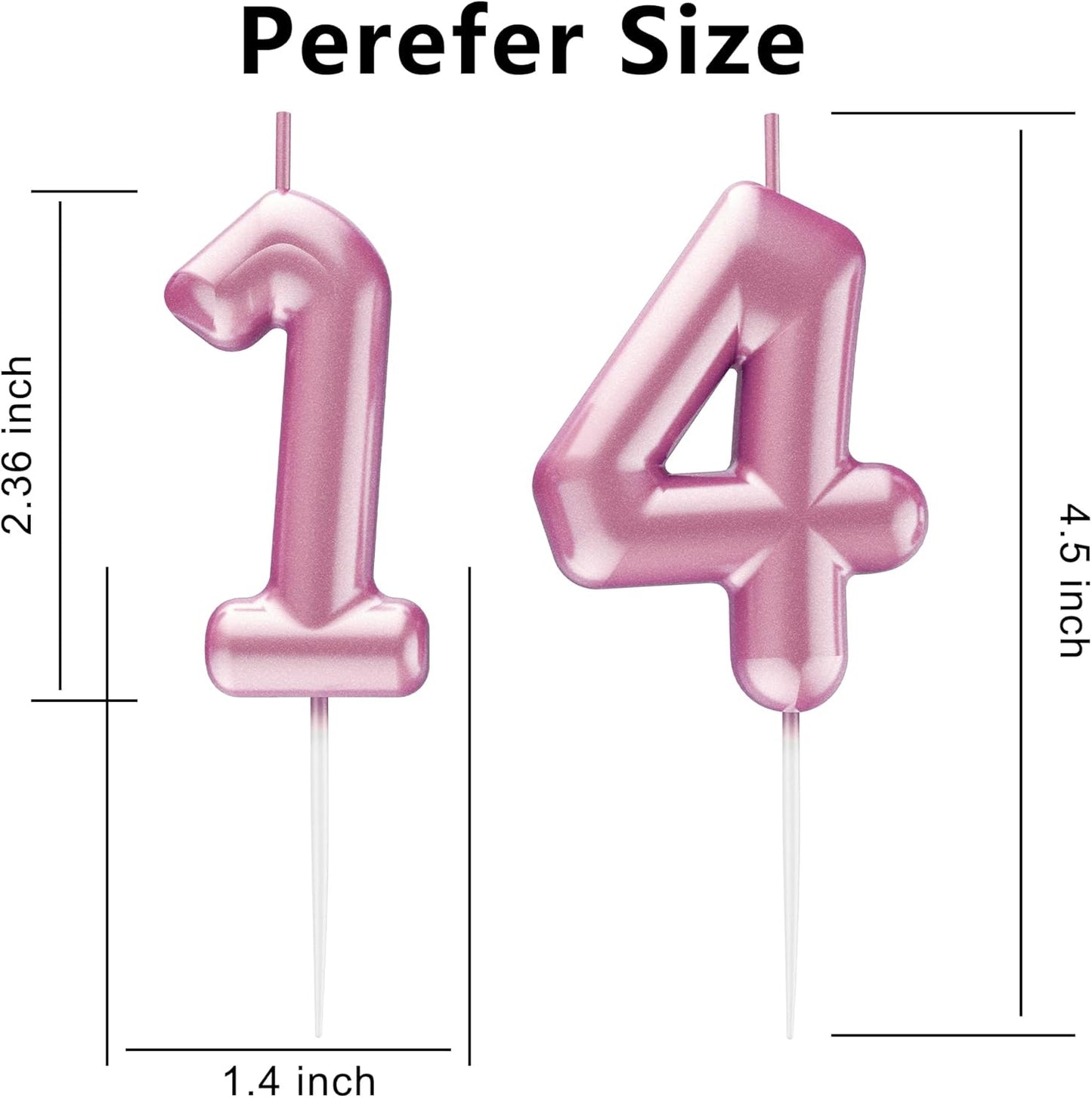 Pink Number 14 Candle Happy Birthday 3D Number Candles for Birthday Cake Party Decoration Wedding Anniversary Celebration Supplies