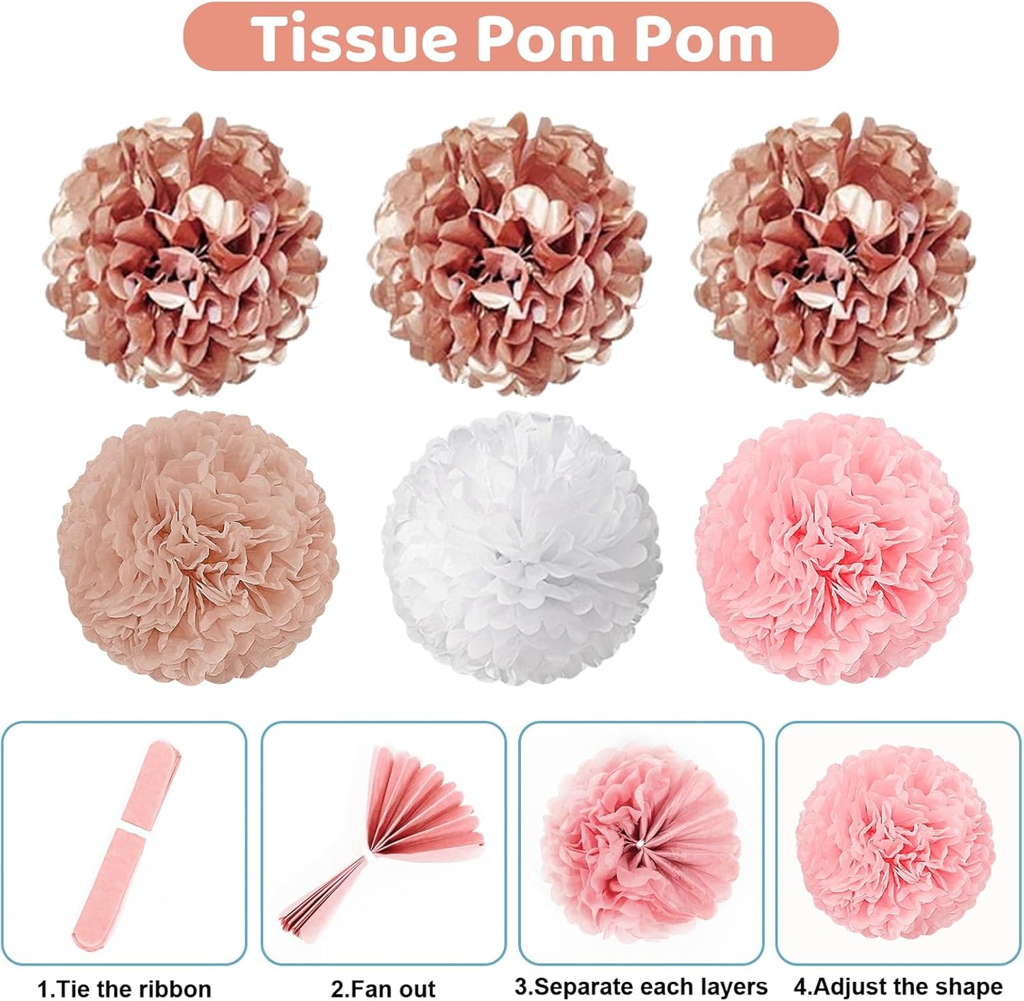Ouddy Party Rose Gold Baby Shower Decorations for Girl with Welcome Baby Banner Baby Girls Rose Gold Pink Gold White Foil Balloons Fringe Curtains Paper Pom Poms for Baby Shower Reveal Party Supplies