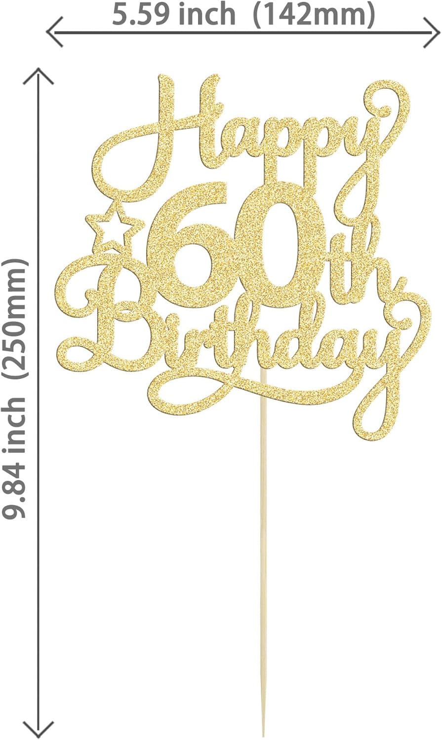 1 Pack Happy 60th Birthday Cake Topper Gold Glitter 60 & Fabulous Cheers to 60 Years Old 60th Birthday Cake Pick for Celebrating 60th Birthday Anniversary Party Cake Decorations Supplies