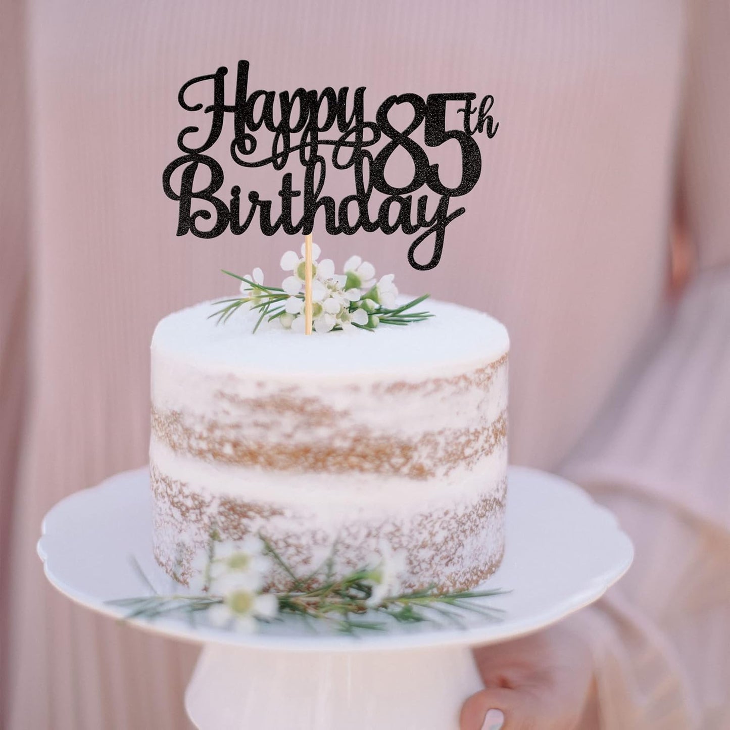 1 PCS Happy 85th Birthday Cake Topper Glitter Cheers to 85 Years Birthday Cake Pick 85 Fabulous Cake Decoration for Happy 85th Birthday Theme Party Decorations Supplies Black