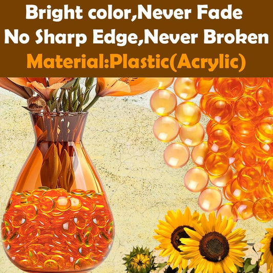 HappyFiller Fall Decoration 630 PCS 0.6 Inch Bright Orange Color Acrylic Gems Plastic Pebbles Flat Marbles Stone Fake Gemstones for Vase Fillers,Arts Crafts,Party Confetti,Home Accents,Kitchen Decor