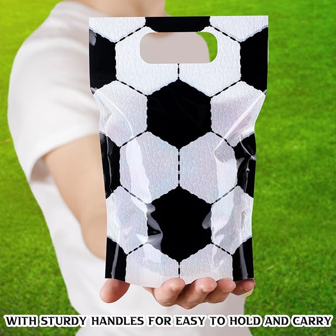 Blosssound 50 Pcs Sport Plastic Bags Clear Soccer Sealed Pouches with Handles Resealable Soccer Party Favor Bags for Sports Theme Birthday Party Candy Gift Wrap Supplies Decoration