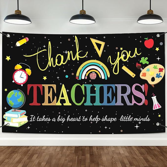 Large Happy Teacher Day Banner Decorations Flag Outdoor 71x44 Inch,Teacher Gifts for Indoor Home House Decor Party Supplies,Yard Sign Background for Photography