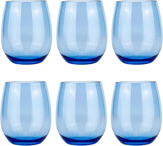 KX-WARE Unbreakable 18-ounce Acrylic Stemless Wine Glasses All Purpose Plastic Tumbler, set of 6 Blue Dishwasher Safe BPA Free Classic Style