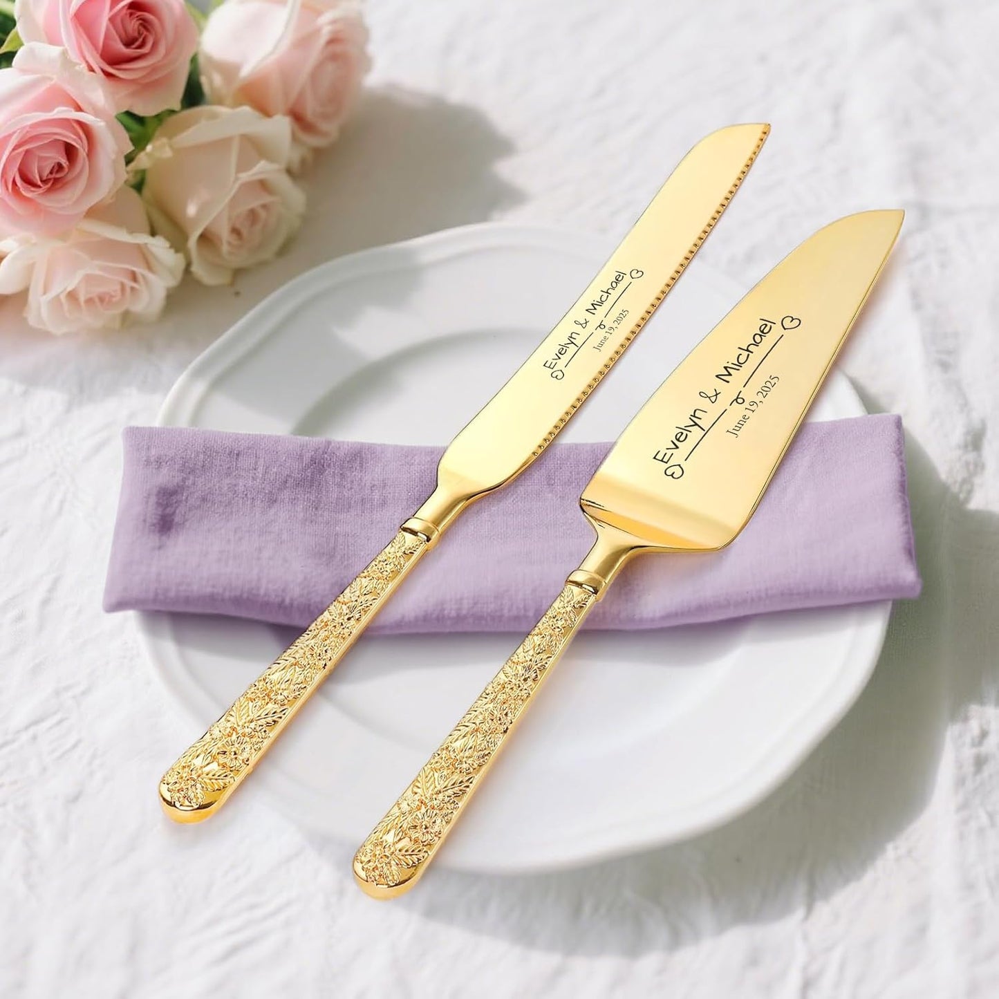 Custom Cake Cutting Set for Wedding Cake Knife and Server Set Personalized Gold Cake Cutter Gift for Anniversary Birthday Christmas