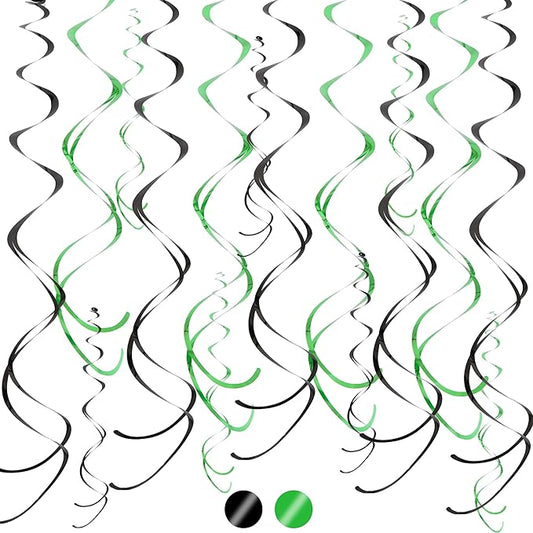 BEISHIDA Black Green Hanging Swirls Party Decorations Plastic Streamer for Dinosaur Theme Birthday Graduation Jungle Party Decorations, Pack of 24