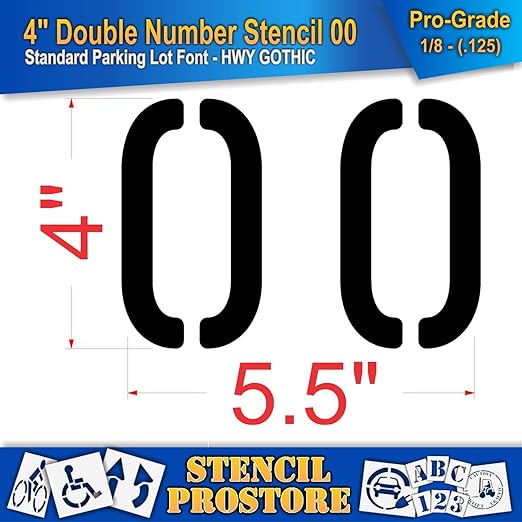 Pavement, Curb, and WheelStop Stencils - 4 inch Double Number Stencil - (00) - 4" x 5.5" x 1/8" (128 mil) - Pro-Grade