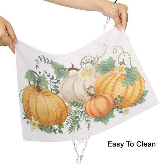 Thanksgiving Placemats Set of 6 Fall Place Mats Pumpkin Maple Leaves Table Mats Washable Non-Slip Heatproof Woven Placemats for Dining Table (17.7" X 11.8")