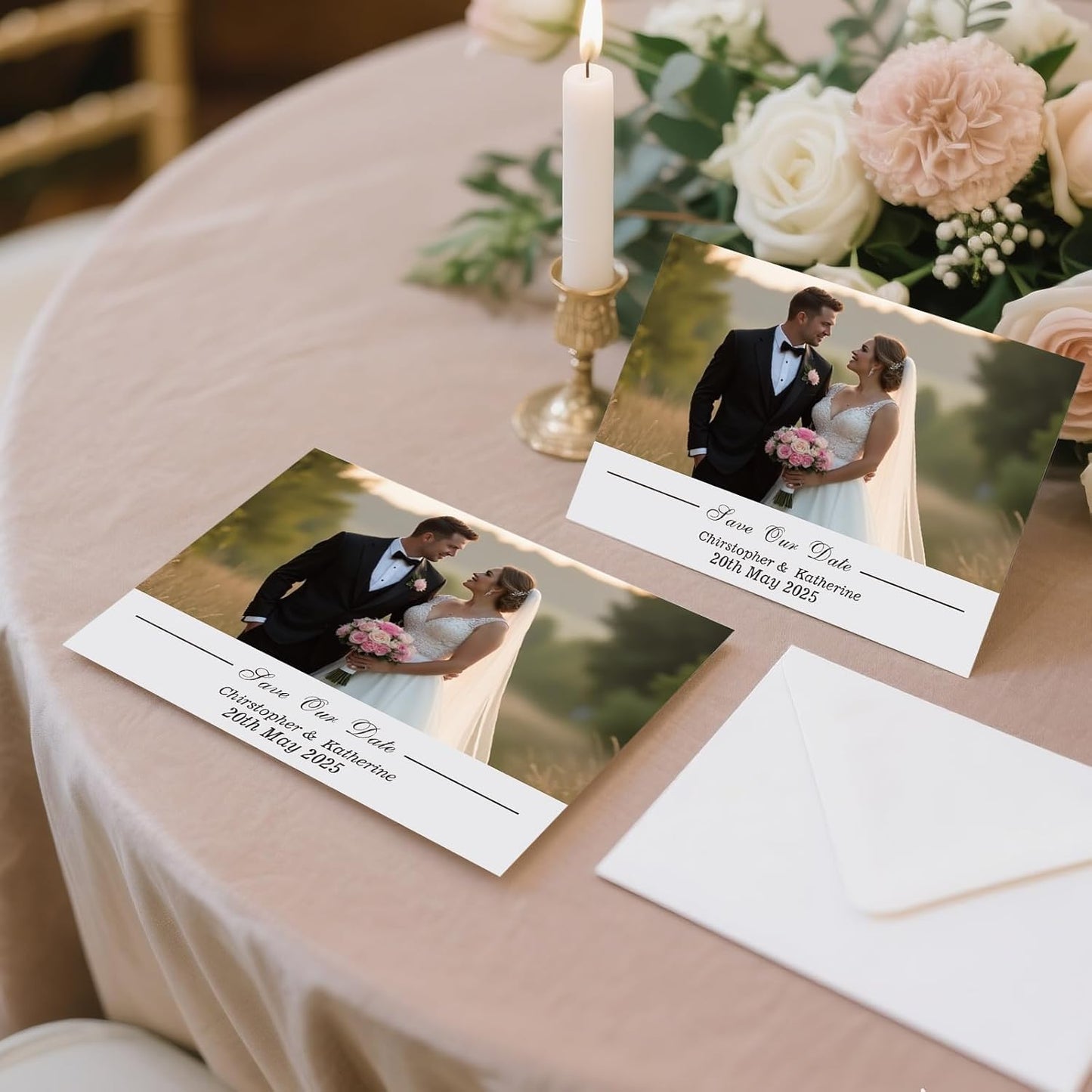Personalized Save the Date Wedding Invitation Card with Photo 4x6inch 350GSM Papers and Envelopes, Custom Thank You card for Weddings, Birthdays and Parties, 50pcs or more (Horizontal with 1 Photo)