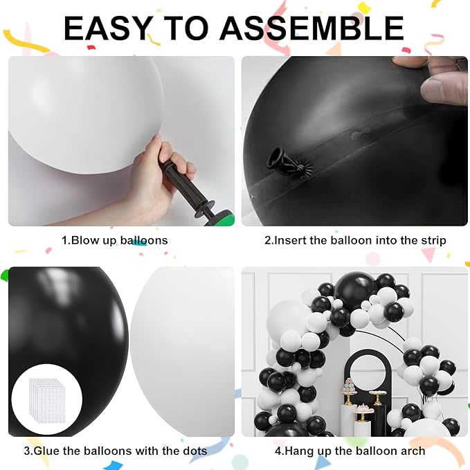 YMSZ Black and White Balloons Garland Arch Kit, 134pcs White Balloon and Black Balloons for Birthday Anniversary Wedding Engagement Graduation Party Decorations