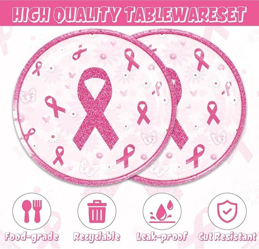 48Pcs Breast Cancer Party Decorations Include Plates Napkins Guests Cancer Free Party Decorations Serve 24 Guests Breast Cancer Party Supplies
