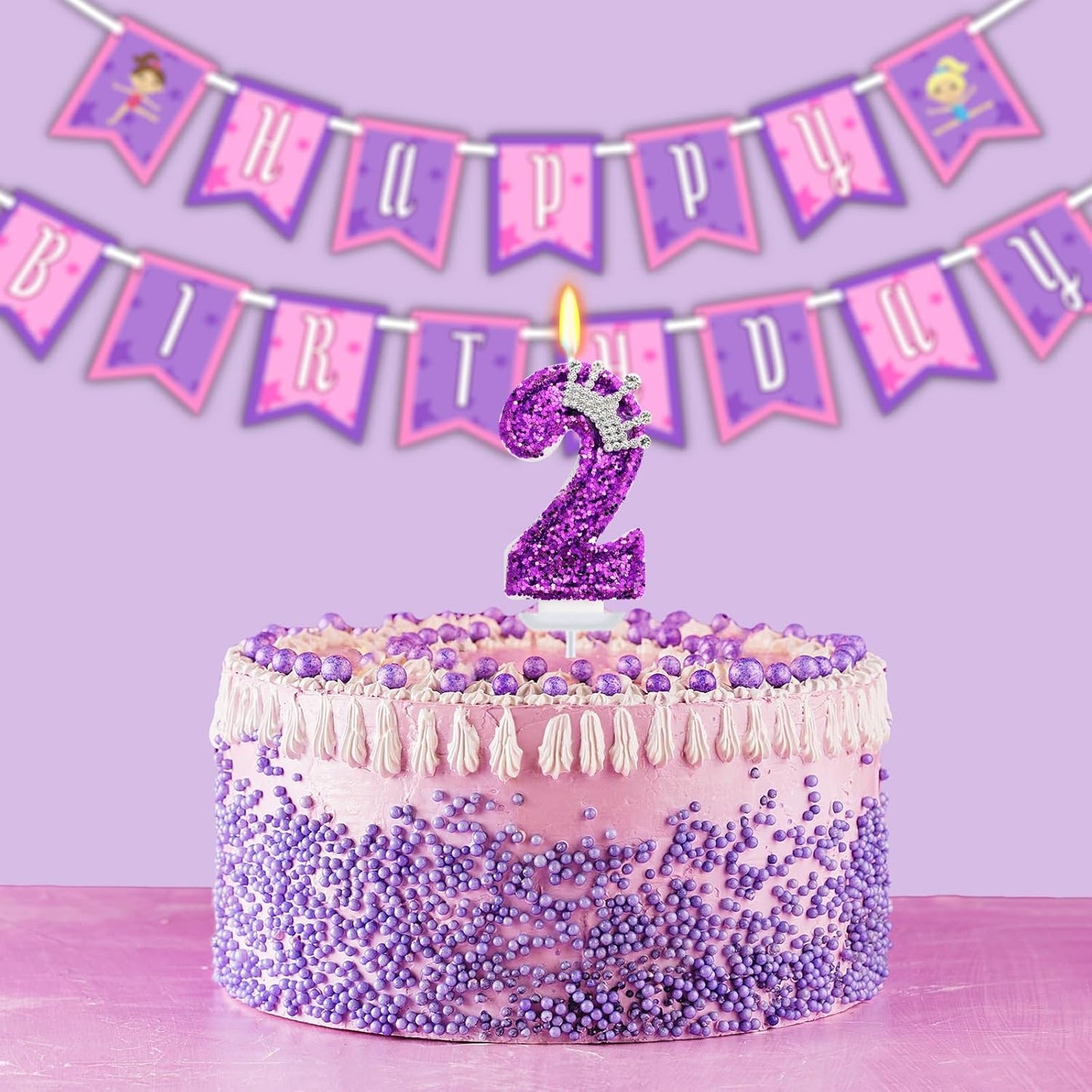 Birthday Candle for Cake, Crown Purple Number Candles, 2.76 inch Cake Topper Decoration for Birthday Party (Number 2)