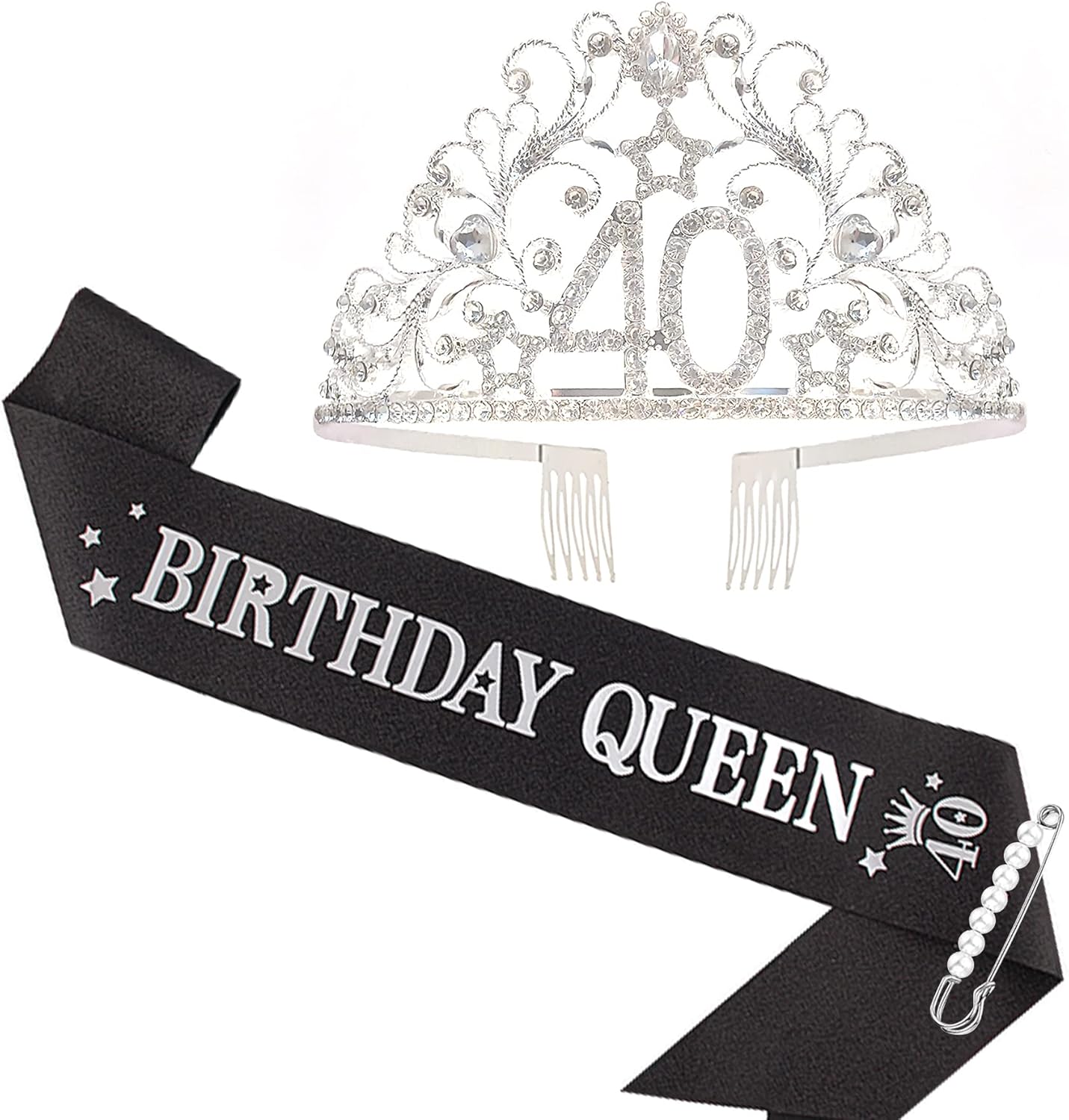 BRT Bearingshui 40th Birthday Sash and Tiara for Woman - Queen Sash for 40th Birthday Party Favor Supplies
