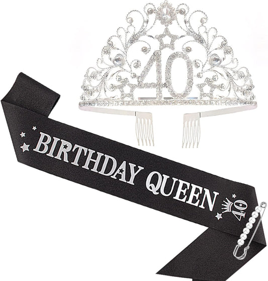 BRT Bearingshui 40th Birthday Sash and Tiara for Woman - Queen Sash for 40th Birthday Party Favor Supplies