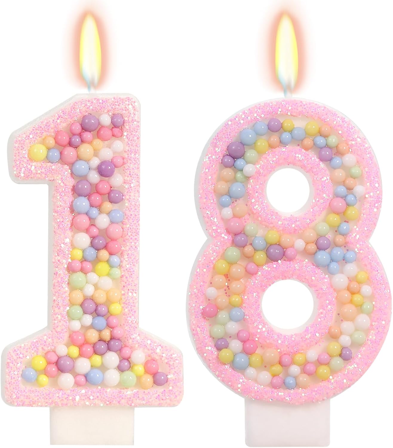 Birthday Candles - Number 18 Candle, Colorful Macaron Candles, 18 Year Old Birthday Decorations, Cake Decorations, Sweet Theme Party Supplies (Pink)