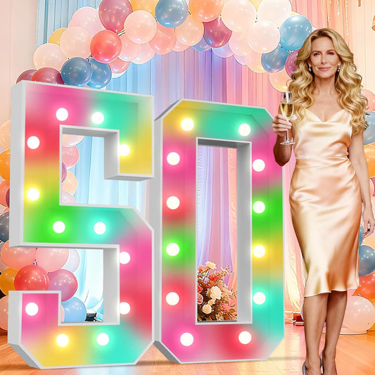 Ledido 4FT Marquee Light Up Numbers 50, 34 Colors Changing Marquee Numbers 4 Feet Tall with Remote, Big 50th Birthday Number, Large Lighted Number for Anniversary Graduation Birthday Party Decoration