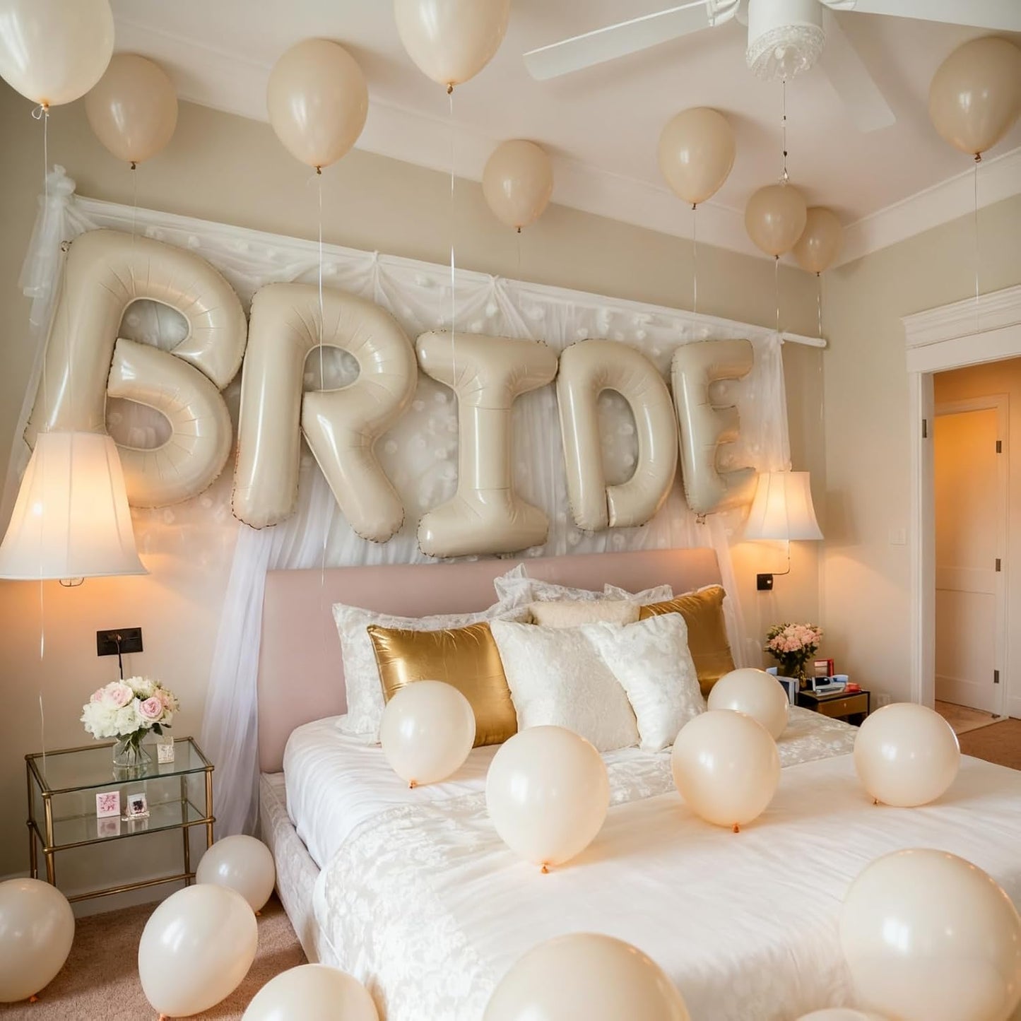 40Inch BRIDE Balloons-White Sand Balloons with Large Cream White BRIDE Foil Banner Letter Sign for Wedding Bridal Shower Engagement Bachelorette Party Decorations