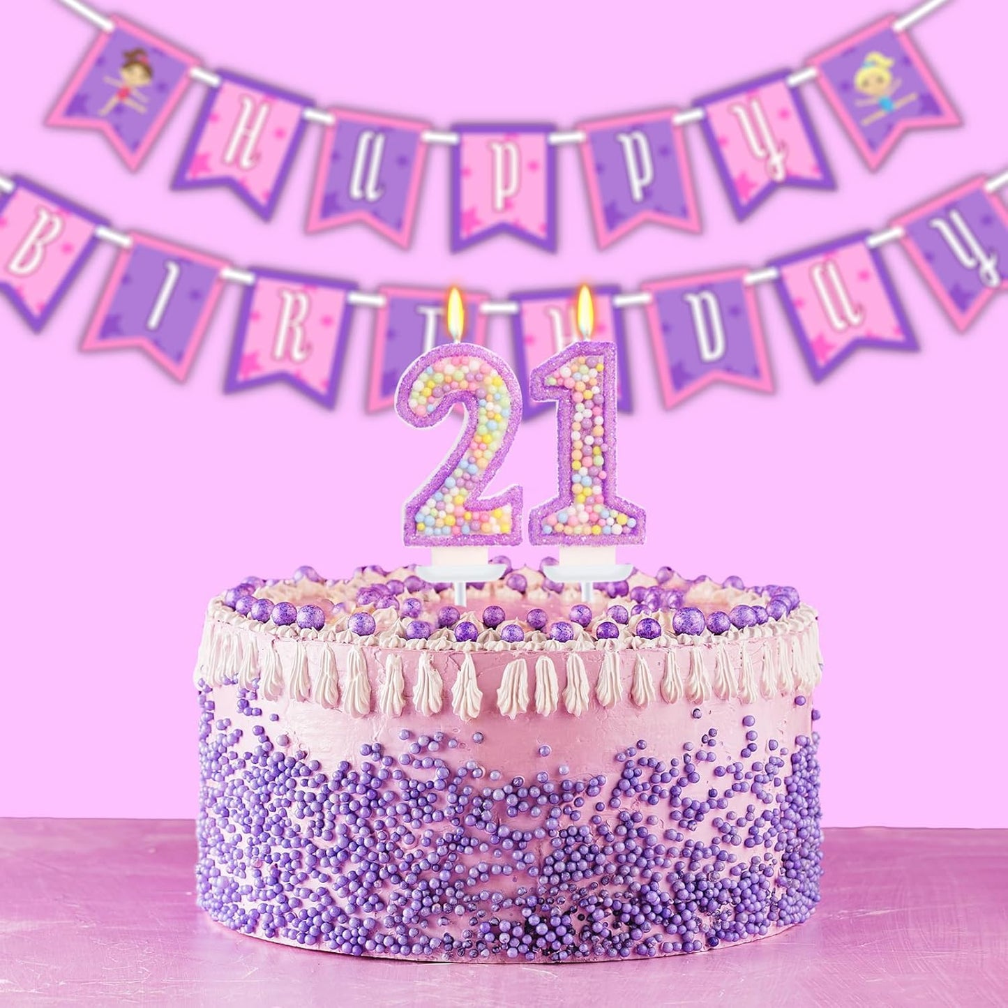 Purple Birthday Candles - Number 21 Candle, Colorful Macaron Candles, 21 Birthday Decorations for Girls, Purple Cake Decorations, Theme Party Supplies