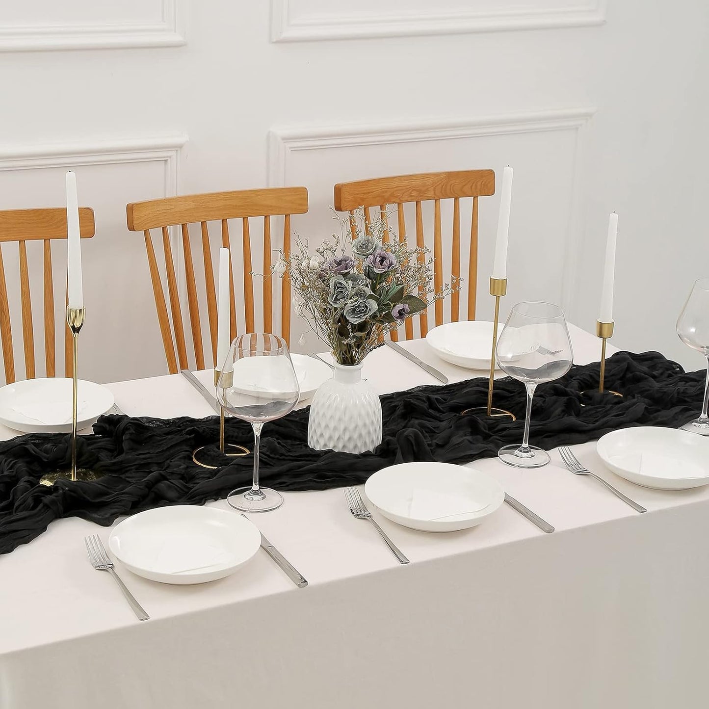 DOLOPL Black Cheesecloth Table Runner 13.3ft Boho Gauze Cheese Cloth Table Runner Rustic Sheer Runner 160inch Long for Wedding Bridal Baby Shower Birthday Party Cake Table Decorations