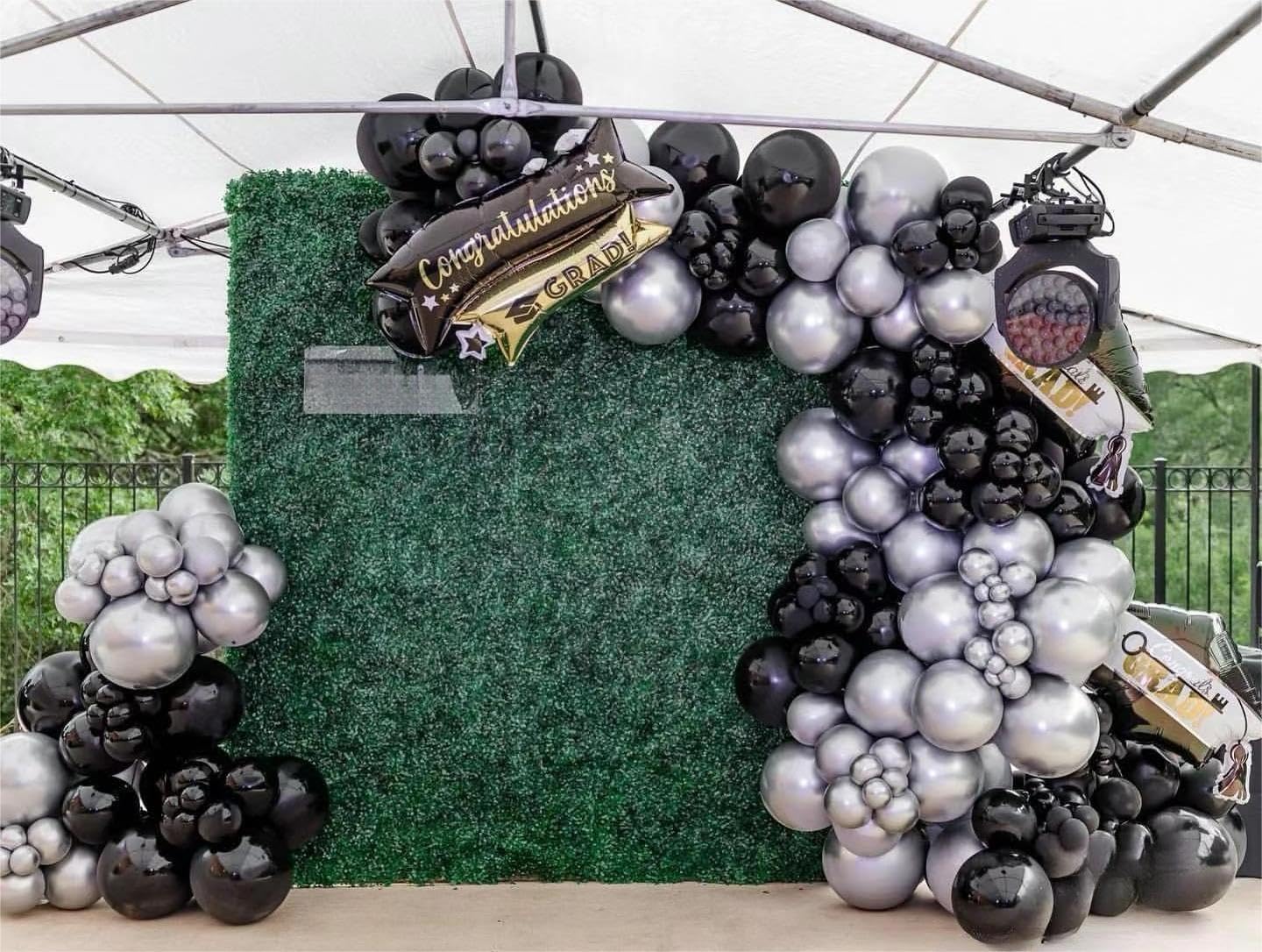 Black Silver Balloons Garland Arch Kit, 146Pcs Latex Balloons Different Sizes 18 12 10 5 Inch for Party Decorations, Wedding Backdrop, Birthday, Graduation