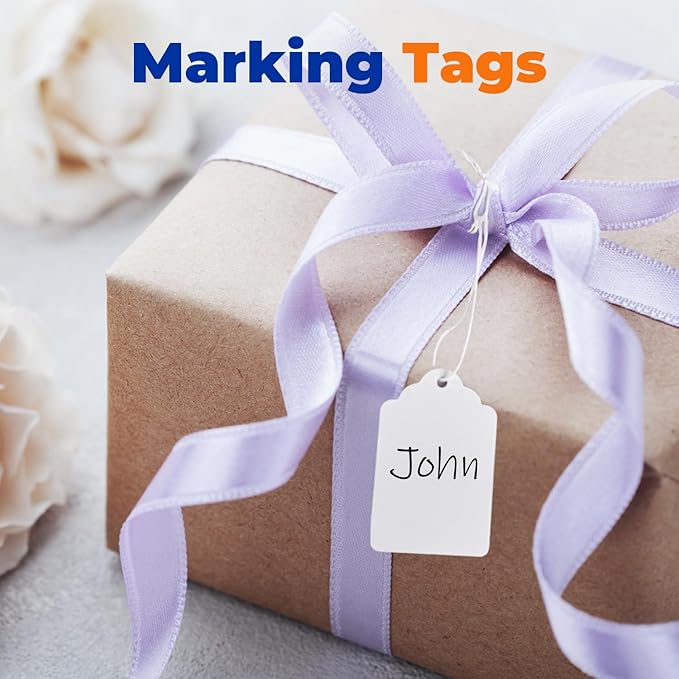 Price Tags with Strings Attached, 1000pcs Marking White Merchandise Hang Tags Labels for Goods Gifts Jewelry Clothing Garage Yard Rummage Sale Supplies 1 3/8" x 2 1/8"