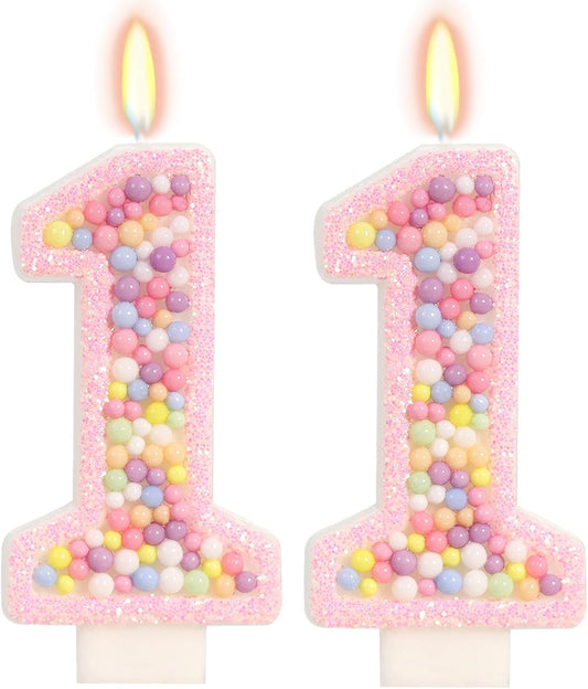 Pink Birthday Candles - Number 11 Candle, Colorful Macaron Candles, 11 Birthday Decorations for Girls, Sweet Cake Decorations, Sweet Theme Party Supplies (Pink)