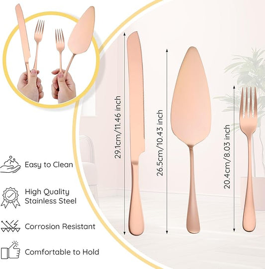Suream Rose Gold Pie Server Spatula, 4 Pieces Cake Cutter Set for Wedding, Stainless Steel Pie Knife for Wedding Engagement Bridal Shower Gifts(11 Inch)