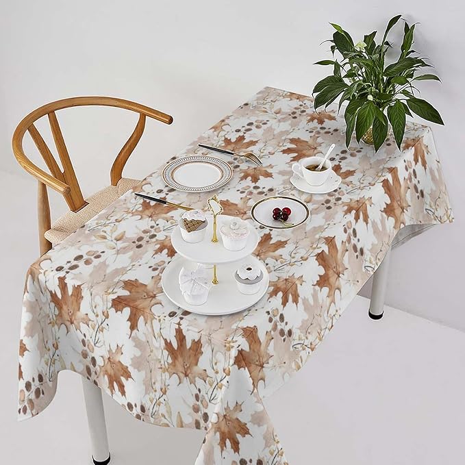 Thanksgiving Maple Leaves Tablecloth, Watercolor Autumn Harvest Fall Watercolor Blue Yellow Leaves Table Cover for Party Picnic Dinner Decor 60x90 Inch Rectangle