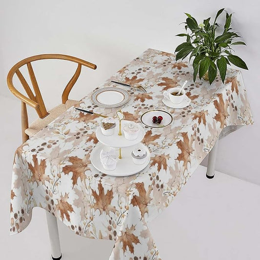 Thanksgiving Maple Leaves Tablecloth, Watercolor Autumn Harvest Fall Watercolor Blue Yellow Leaves Table Cover for Party Picnic Dinner Decor 60x90 Inch Rectangle