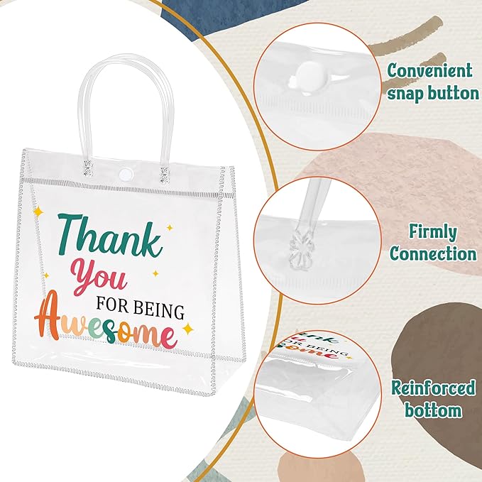 H1vojoxo Employee Appreciation Gift Bags - 24PCS Employee Appreciation Clear PVC Gift Bags with Handle 7.9x3.2x7.9 Inch Reusable Office Team Thank You Gifts Bag for Coworkers Staff Teachers Nurse