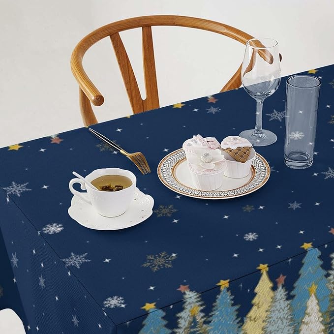 Christmas Tablecloth Christmas Trees Snowflake Colorful White Black Green Blue Yellow Table Cover Washable Seasonal Table Decor for Party Picnic Dinner 60x110 Inch Rectangle