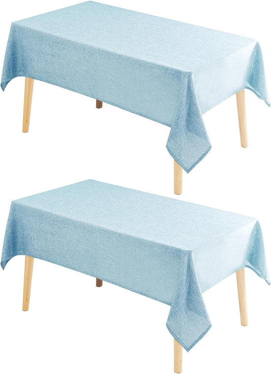 Hiasan 2 Pack Faux Linen Rectangle Tablecloth - Wrinkle and Stain Resistant Washable Table Cloth for Kitchen Dining Room Holiday Table Cover for Party Dinner, Lux Slate Blue, 60 x 102 Inch