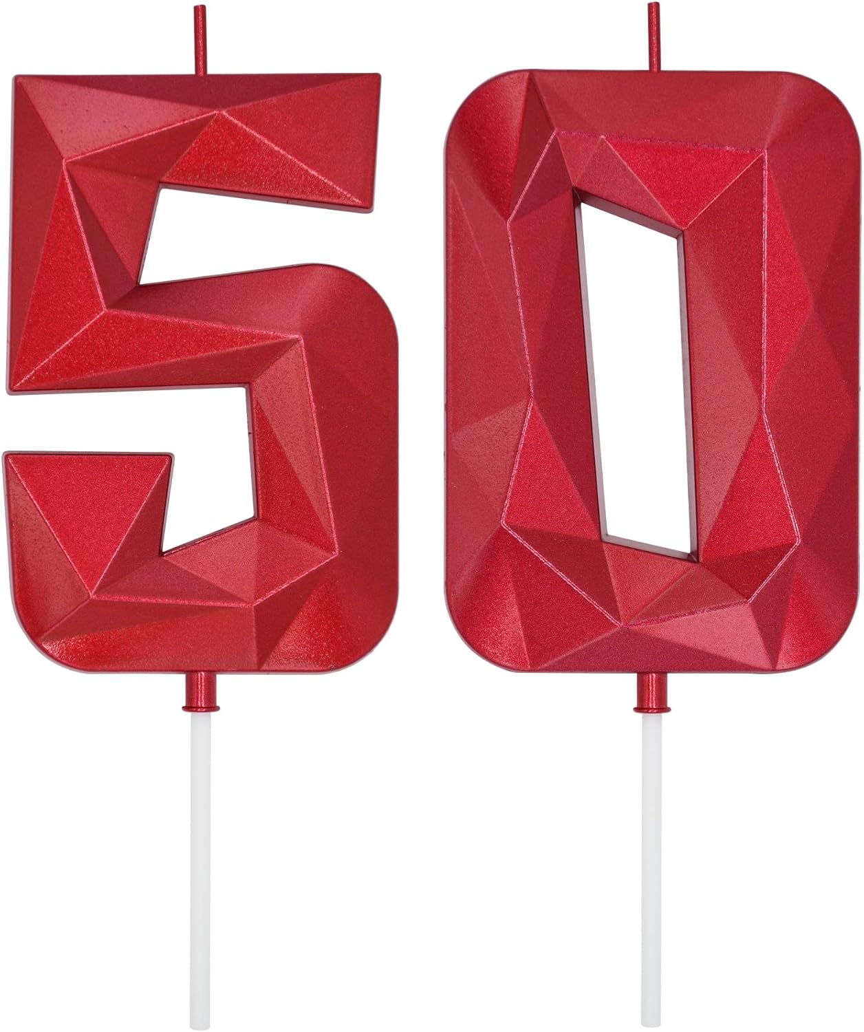 DERVENTA Large Birthday Candle Number 3D Red 3.7 inch Party Celebration Anniversary Decoration Cake Topper 1 Piece (Number 50 Red)
