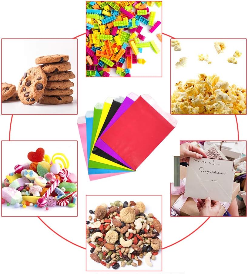 AZOWA Candy Buffet Bags Pink Color 6 x 9 In Large Paper Treat Bags Pack of 100