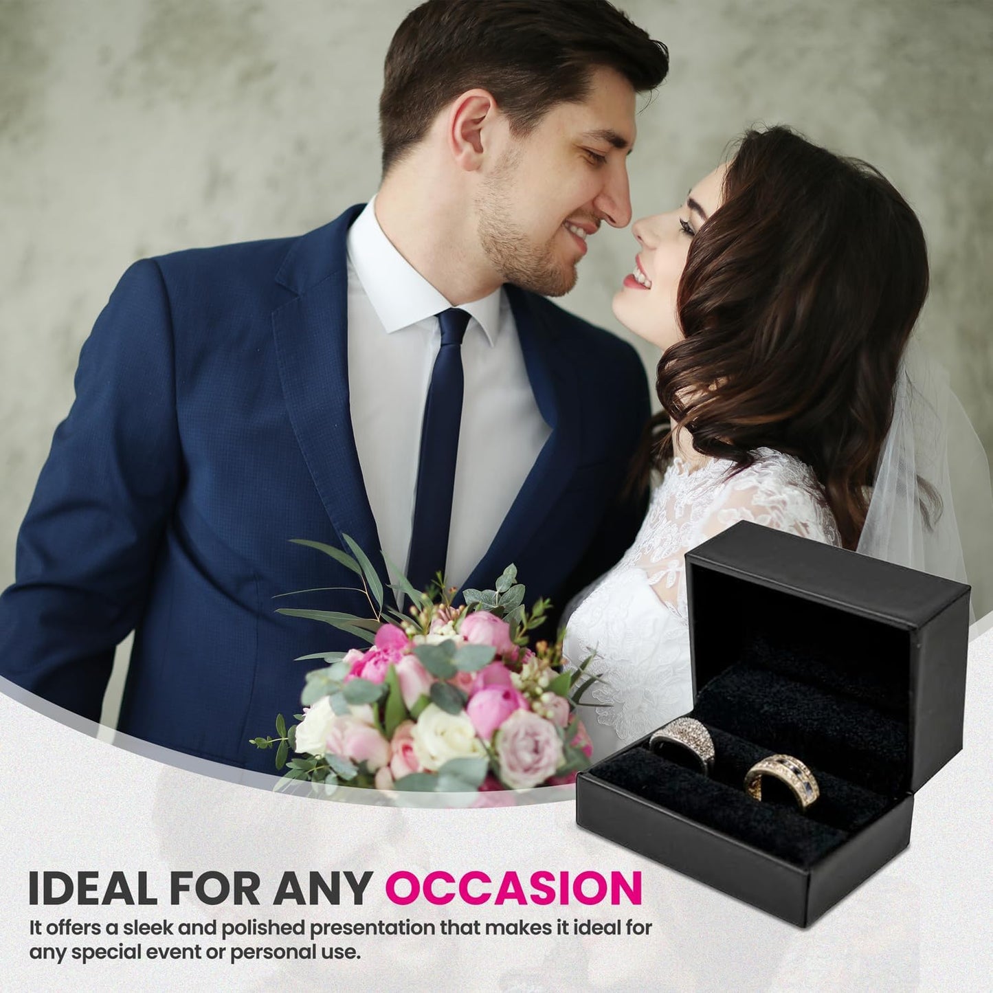 Novel Box Black Jewelry Box for Double Rings 3.12x2.12x1.87 Inches - Double Rings Gift Box for Proposal Wedding Engagement - Faux Leatherette Jewelry Display Box - Gift Presentation Boxes for Rings