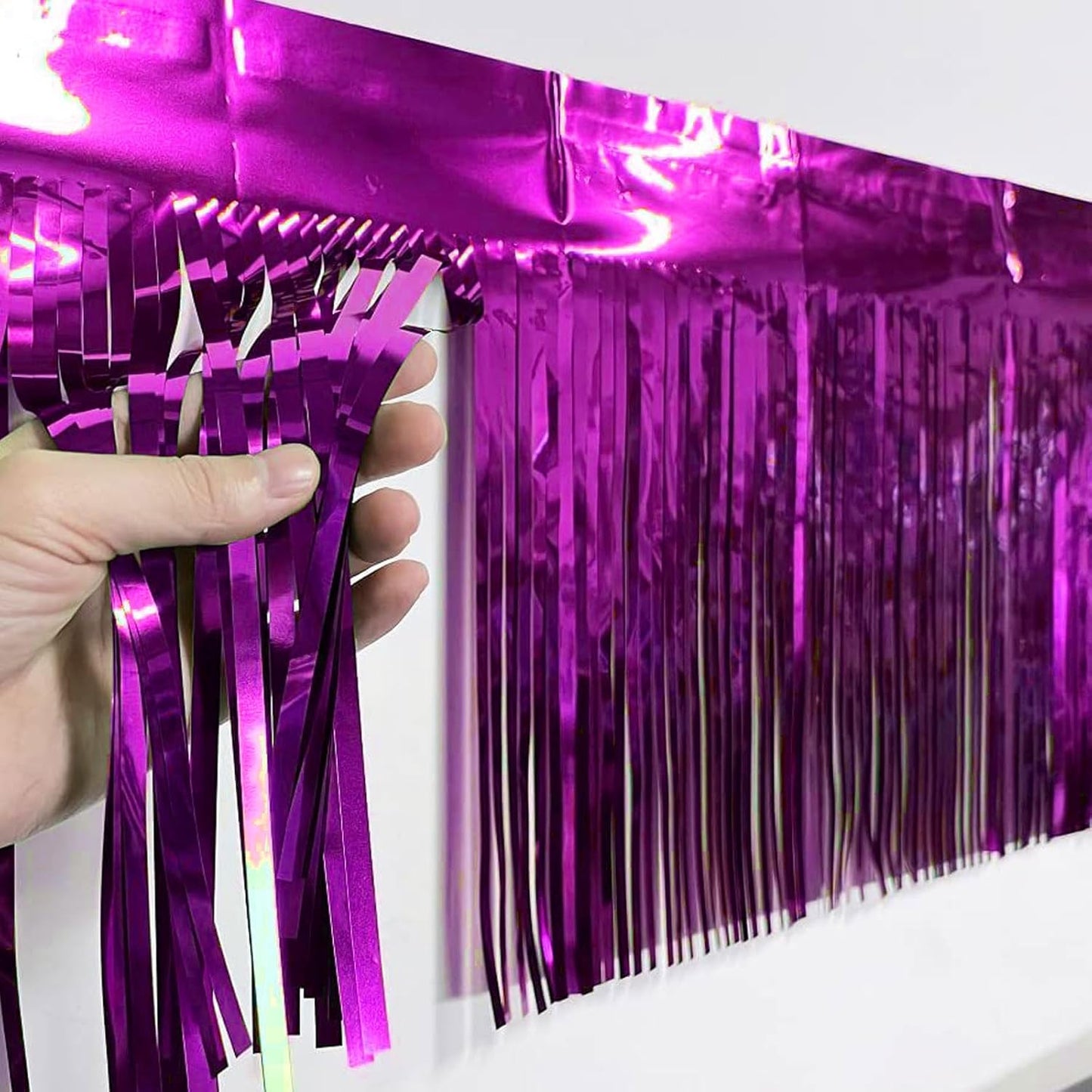 6 Packs 10 Feet Foil Fringe Garland Metallic Foil Tinsel Fringe Garland Wall Hanging Fringe Banner for Parade Floats, Wedding, Christmas，Birthday Party Halloween Decor (Hot Pink)