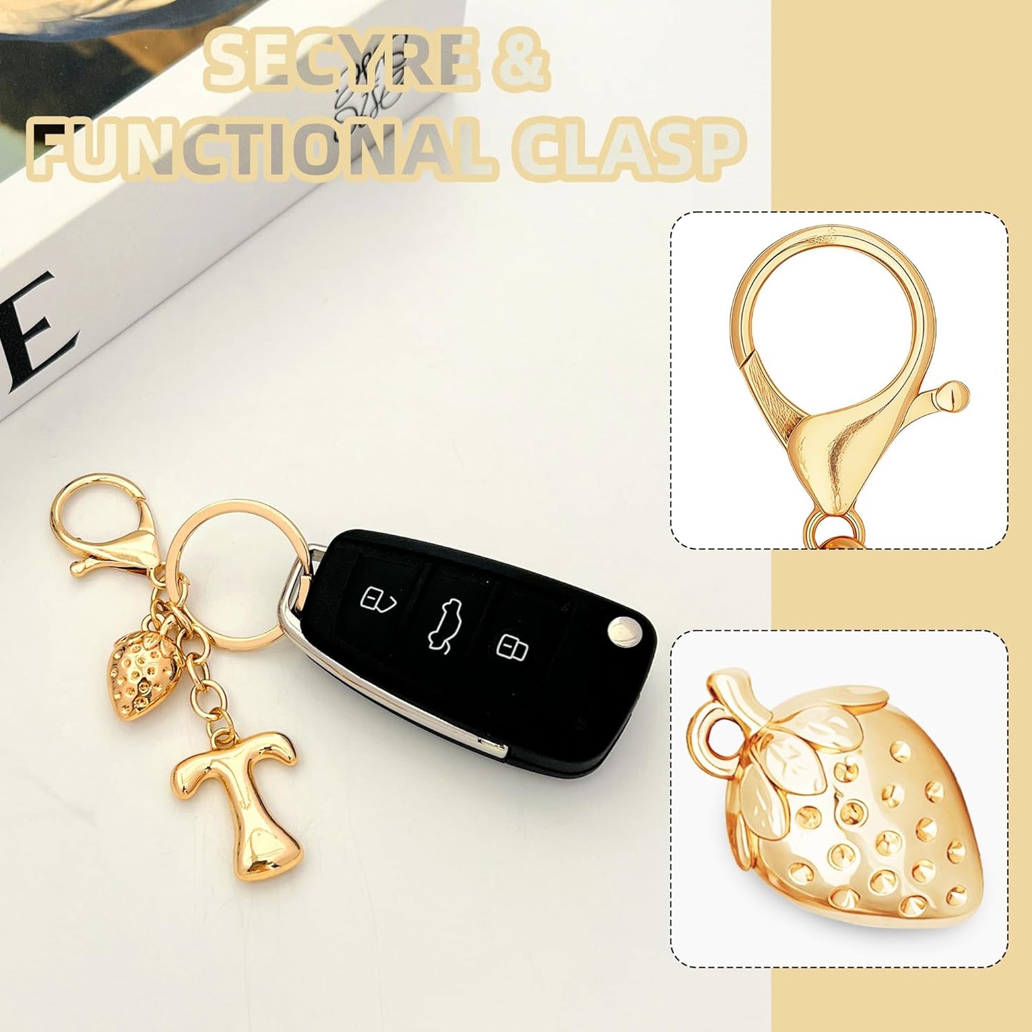 Gold Bubble Heart Initial Bag Charms for Handbags – Cute Initial Letter Keychain for Women, Purse Charms, Gold Gift