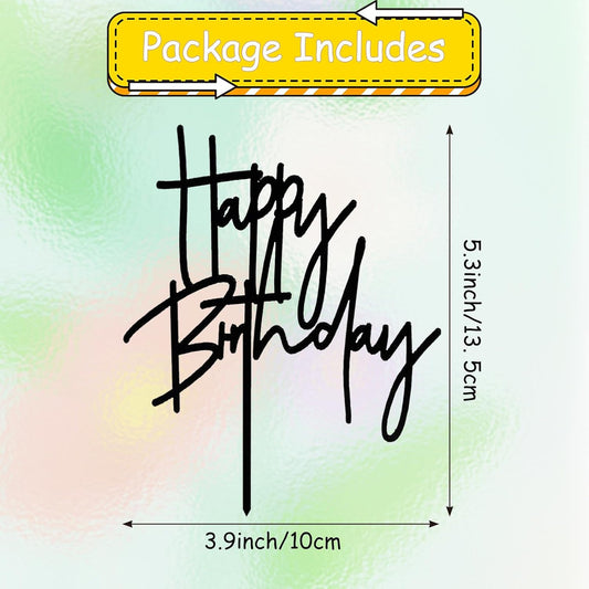 ZHENGYE 4 Pcs Black Acrylic Happy Birthday Cake Toppers Set for Cupcake, Desserts, Muffin, Ice Cream, Fruits & Birthday Party Decoration