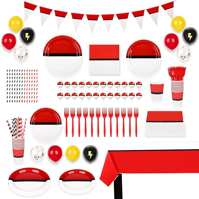 Cartoon Birthday Party Supplies Bundle – 182-Piece Disposable Tableware & Decorations Set Including Tablecloth, Banner, Cups, Plates & Napkins for 24 Guests