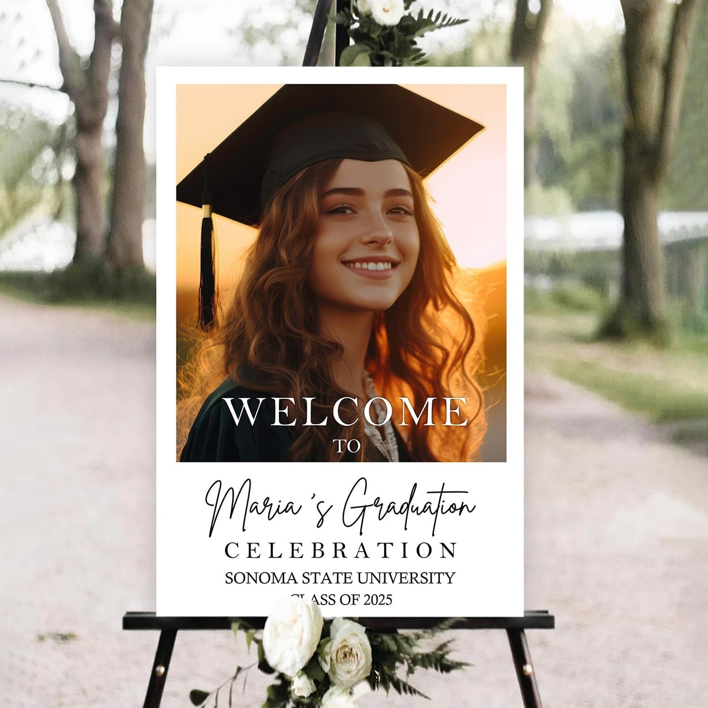 Minimalist Grad Party Welcome - Graduation Photo Sign, Decor With Frame Included