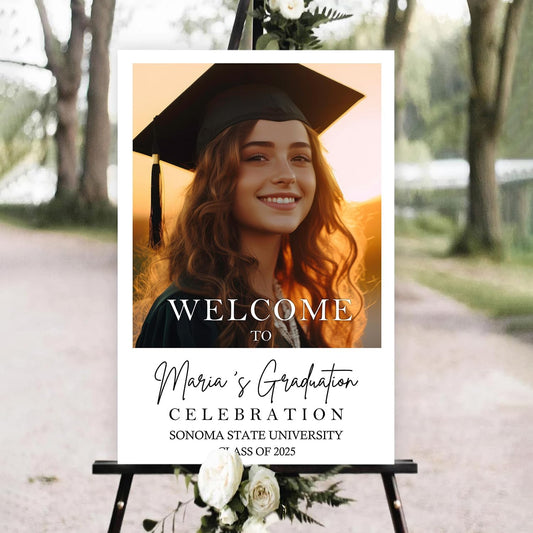 Minimalist Grad Party Welcome - Graduation Photo Sign, Decor With Frame Included