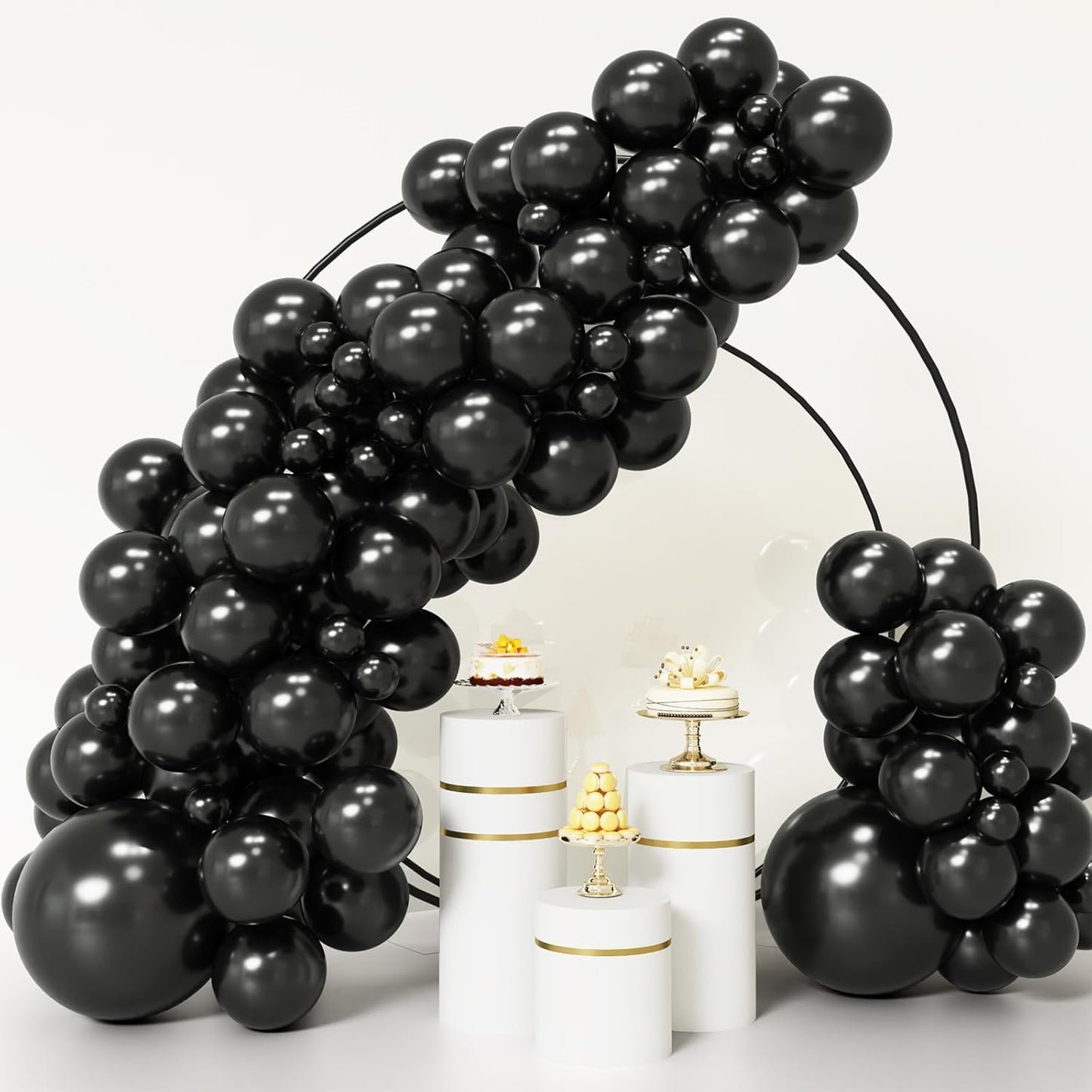 RUBFAC 92pcs Black Balloons Different Sizes 18 12 10 5 Inch for Garland Arch Premium Latex Balloons for Happy New Year Decorations 2024 Birthday Party Graduation