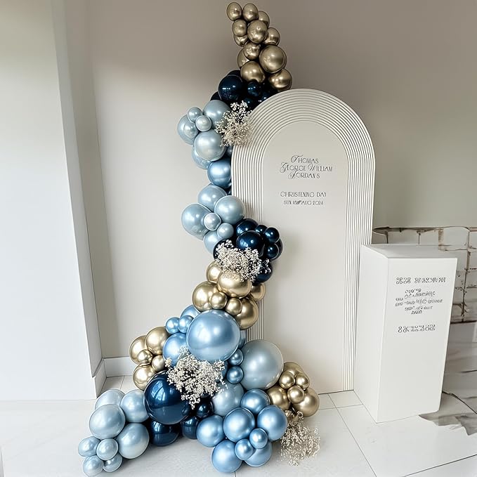 Navy Blue Gold Balloon 12 Inch Graduation Balloons Metallic Baby Pearl Navy Royal Blue Chrome Gold Latex Party Balloon for Grad Class of 2025 Decorations Anniversary Birthday Baby Shower